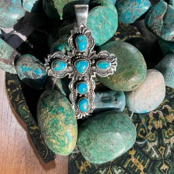 Turquoise and STERLINGSilver Cross Pendant